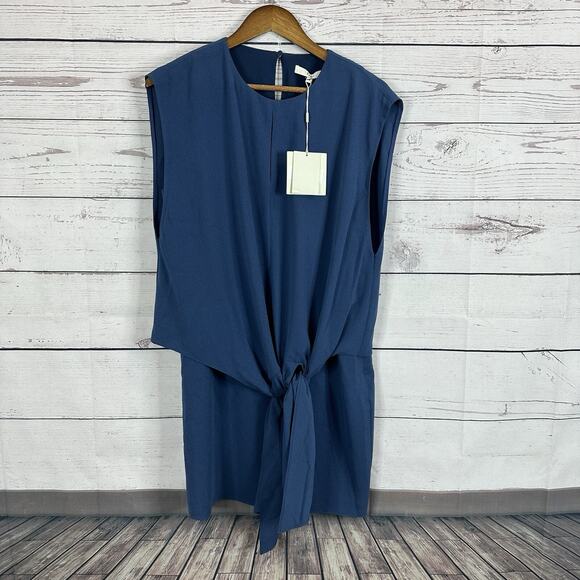 Tibi Dress Womens 8 Blue Navy Dot Tie Waist Square Neck Costal Beach - Picture 1 of 15